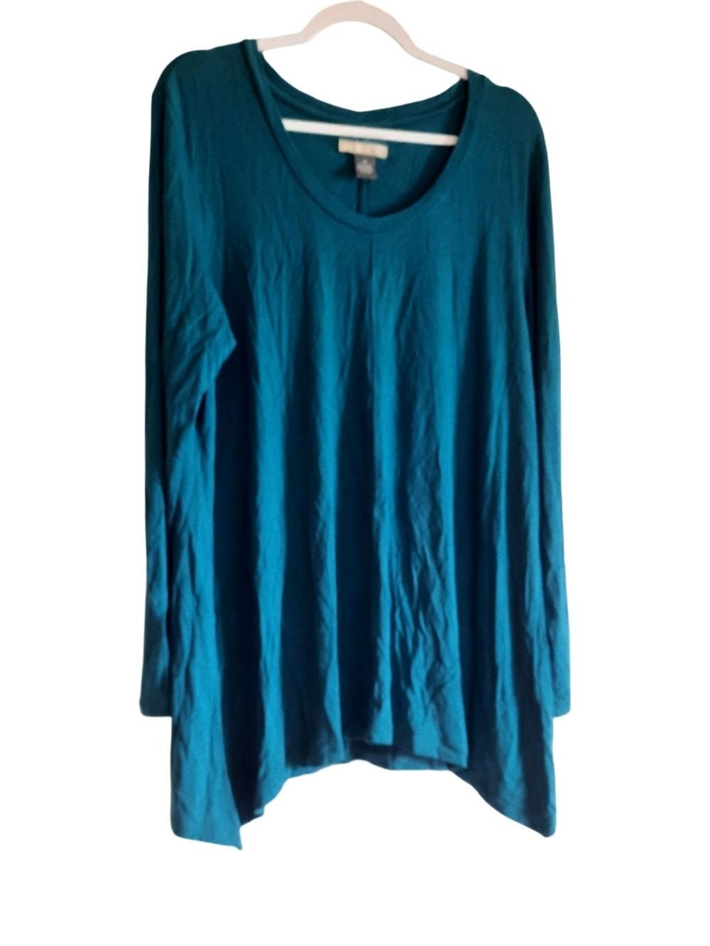 Joan Vass Teal Long Sleeve Scoop Neck Tunic